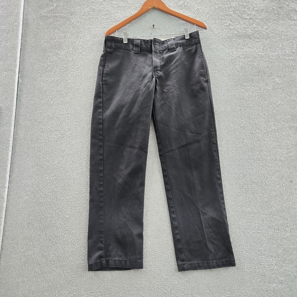 Dickies Men Pants 32X30 Black Chino Twill Slim Straight Logo 29" Inseam READ